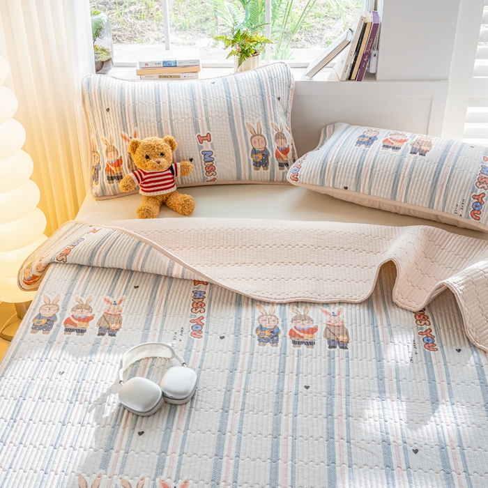 91家纺网 家纺一手货源 找家纺 X猫先生 2026新款全棉床盖小清新夹棉床单炕盖四季跑量款 森岛精灵