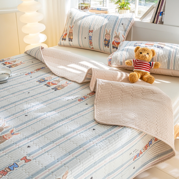 91家纺网 家纺一手货源 找家纺 X猫先生 2026新款全棉床盖小清新夹棉床单炕盖四季跑量款 森岛精灵