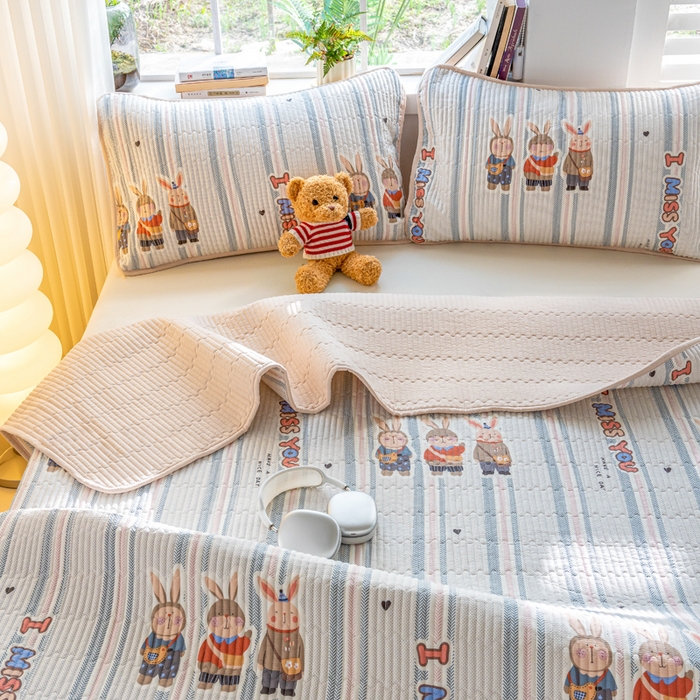 91家纺网 家纺一手货源 找家纺 X猫先生 2026新款全棉床盖小清新夹棉床单炕盖四季跑量款 森岛精灵