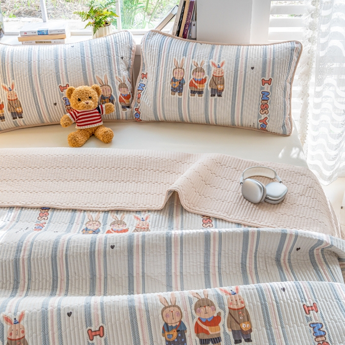 91家纺网 家纺一手货源 找家纺 X猫先生 2026新款全棉床盖小清新夹棉床单炕盖四季跑量款 森岛精灵