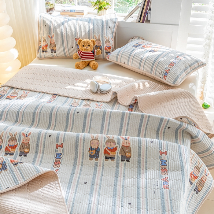 91家纺网 家纺一手货源 找家纺 X猫先生 2026新款全棉床盖小清新夹棉床单炕盖四季跑量款 森岛精灵