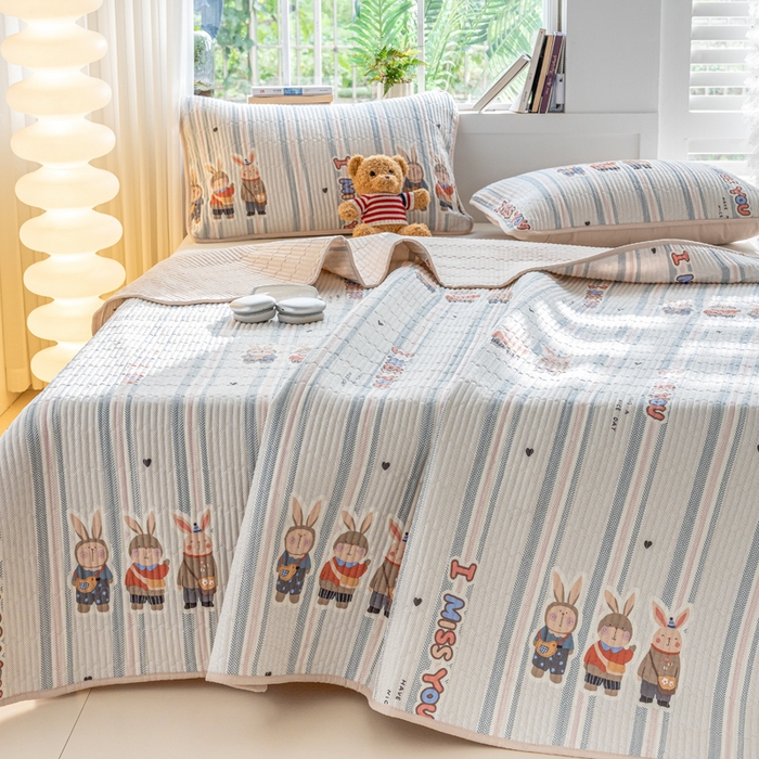 91家纺网 家纺一手货源 找家纺 X猫先生 2026新款全棉床盖小清新夹棉床单炕盖四季跑量款 森岛精灵