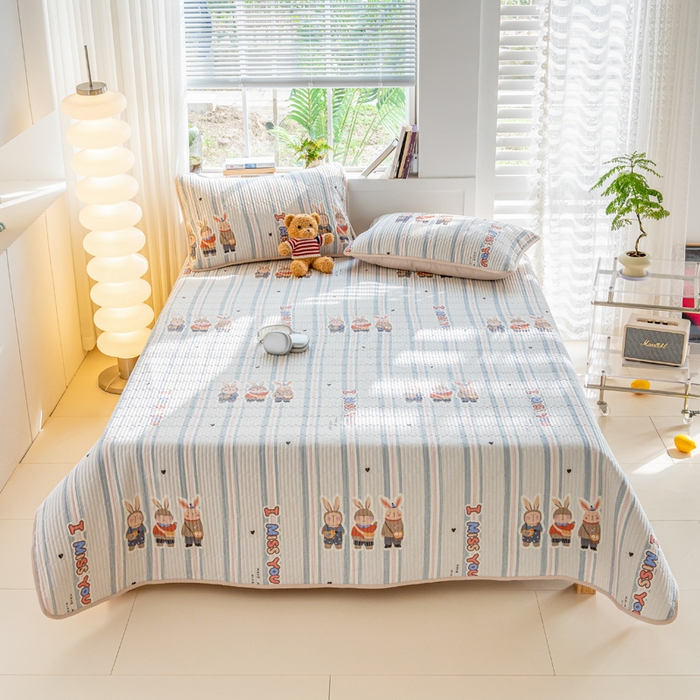 91家纺网 家纺一手货源 找家纺 X猫先生 2026新款全棉床盖小清新夹棉床单炕盖四季跑量款 森岛精灵