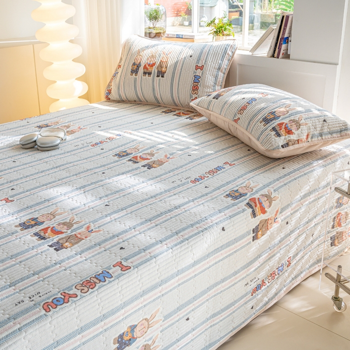 91家纺网 家纺一手货源 找家纺 X猫先生 2026新款全棉床盖小清新夹棉床单炕盖四季跑量款 森岛精灵