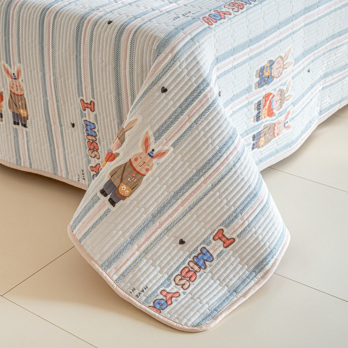 91家纺网 家纺一手货源 找家纺 X猫先生 2026新款全棉床盖小清新夹棉床单炕盖四季跑量款 森岛精灵