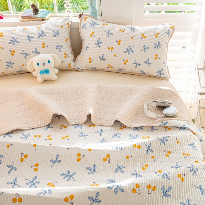 91家纺网 家纺一手货源 找家纺 X猫先生 2026新款全棉床盖小清新夹棉床单炕盖四季跑量款 四季果园