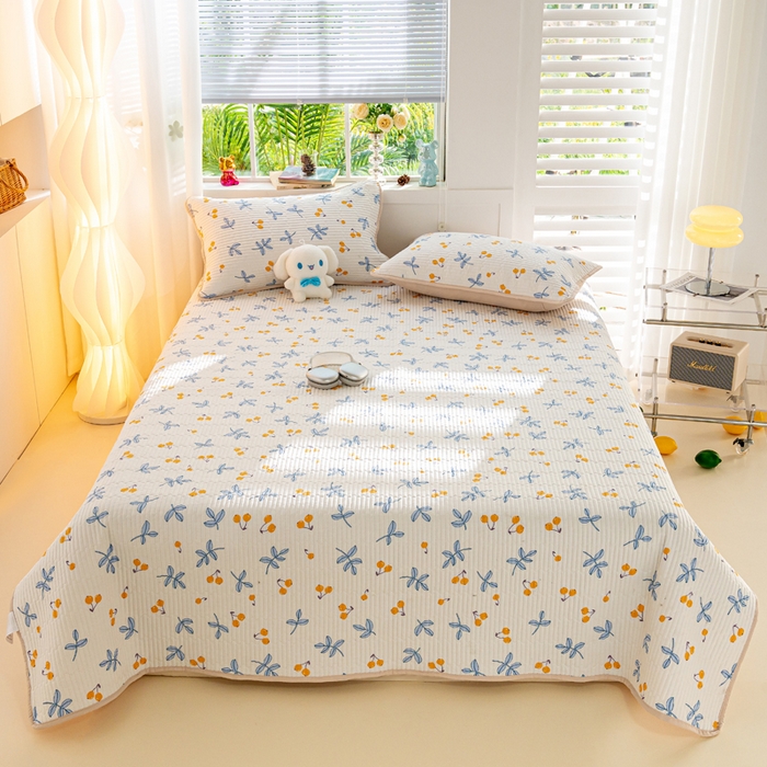 91家纺网 家纺一手货源 找家纺 X猫先生 2026新款全棉床盖小清新夹棉床单炕盖四季跑量款 四季果园