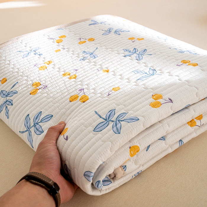 91家纺网 家纺一手货源 找家纺 X猫先生 2026新款全棉床盖小清新夹棉床单炕盖四季跑量款 四季果园