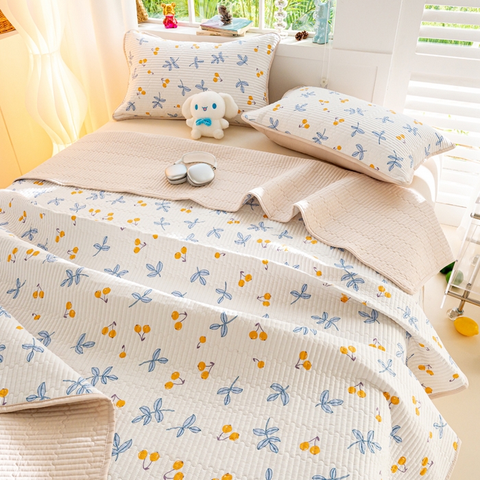 91家纺网 家纺一手货源 找家纺 X猫先生 2026新款全棉床盖小清新夹棉床单炕盖四季跑量款 四季果园