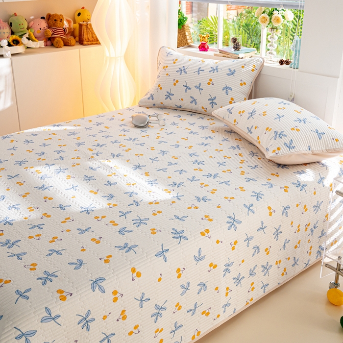 91家纺网 家纺一手货源 找家纺 X猫先生 2026新款全棉床盖小清新夹棉床单炕盖四季跑量款 四季果园