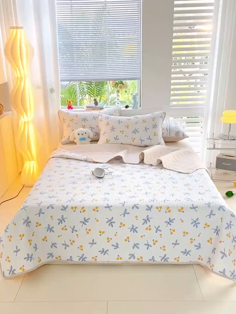 91家纺网 家纺一手货源 找家纺 X猫先生 2026新款全棉床盖小清新夹棉床单炕盖四季跑量款 四季果园