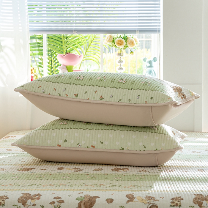 91家纺网 家纺一手货源 找家纺 X猫先生 2026新款全棉床盖小清新夹棉床单炕盖四季跑量款 松鼠森林