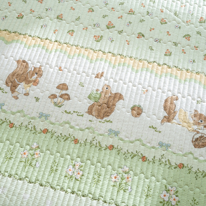 91家纺网 家纺一手货源 找家纺 X猫先生 2026新款全棉床盖小清新夹棉床单炕盖四季跑量款 松鼠森林