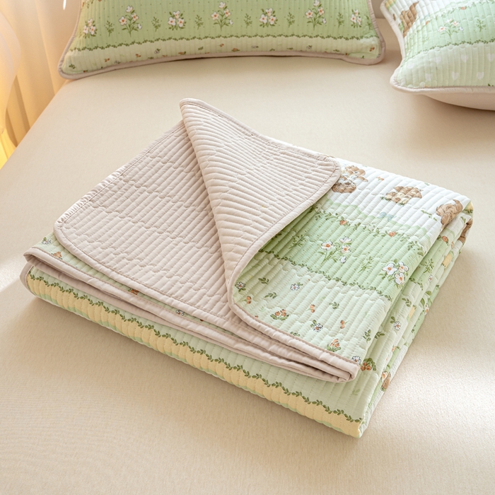 91家纺网 家纺一手货源 找家纺 X猫先生 2026新款全棉床盖小清新夹棉床单炕盖四季跑量款 松鼠森林