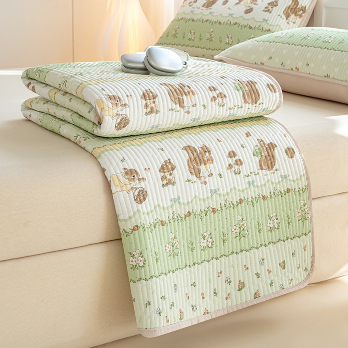 91家纺网 家纺一手货源 找家纺 X猫先生 2026新款全棉床盖小清新夹棉床单炕盖四季跑量款 松鼠森林