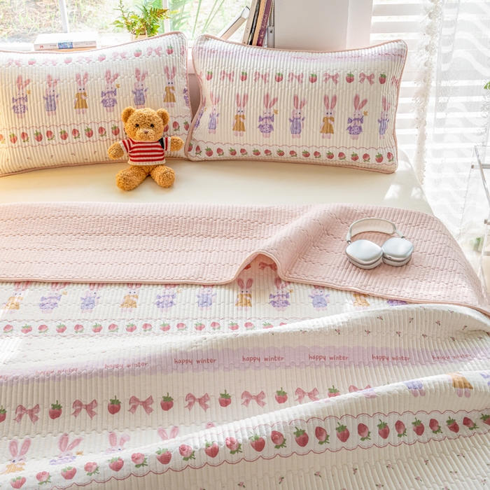 91家纺网 家纺一手货源 找家纺 X猫先生 2026新款全棉床盖小清新夹棉床单炕盖四季跑量款 踏春小兔