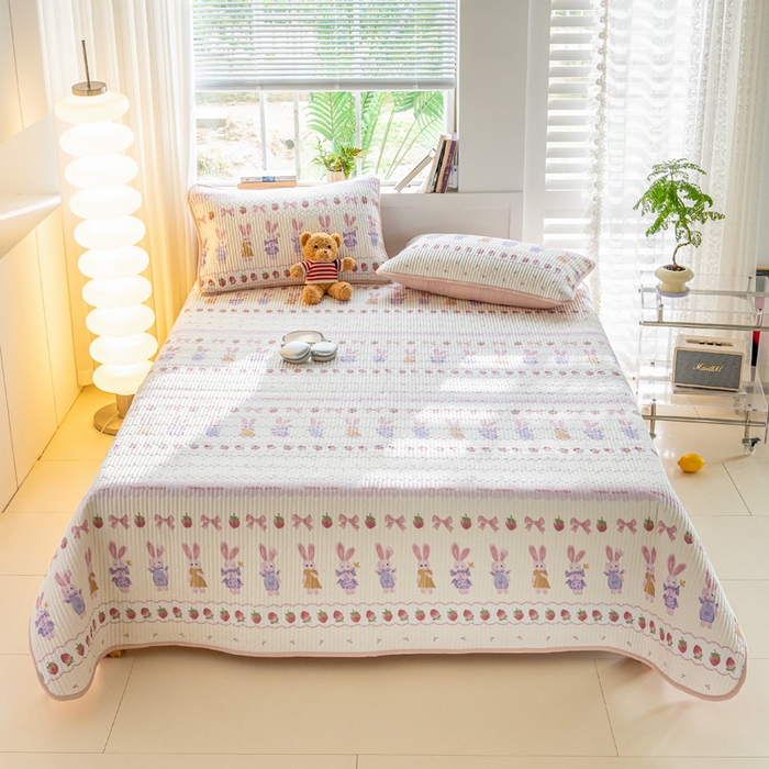 91家纺网 家纺一手货源 找家纺 X猫先生 2026新款全棉床盖小清新夹棉床单炕盖四季跑量款 踏春小兔