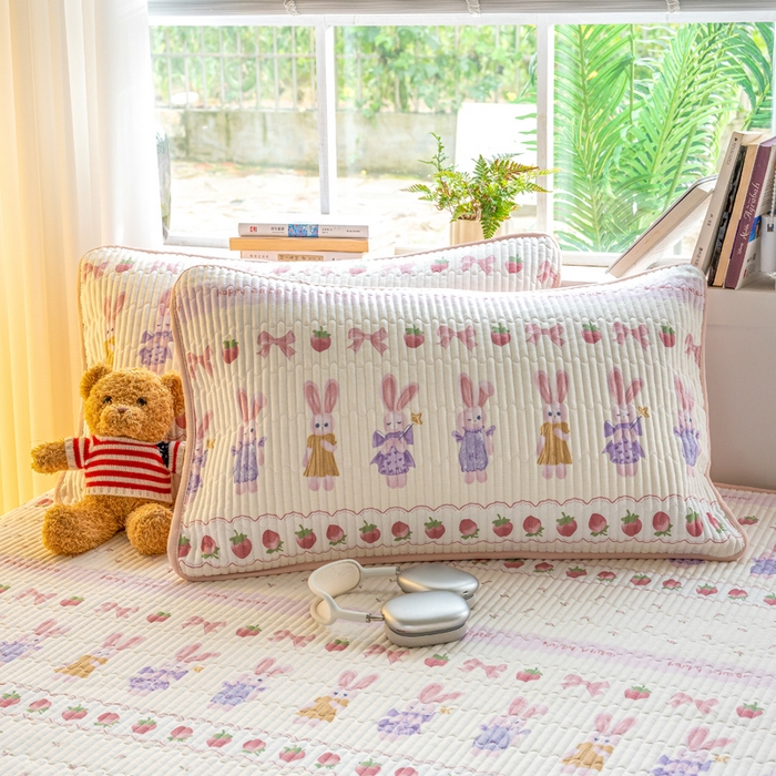 91家纺网 家纺一手货源 找家纺 X猫先生 2026新款全棉床盖小清新夹棉床单炕盖四季跑量款 踏春小兔