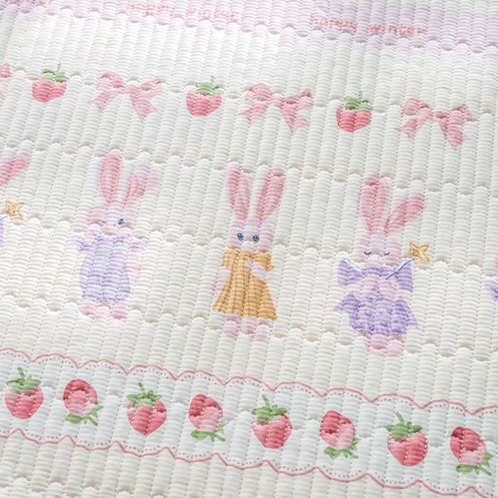 91家纺网 家纺一手货源 找家纺 X猫先生 2026新款全棉床盖小清新夹棉床单炕盖四季跑量款 踏春小兔