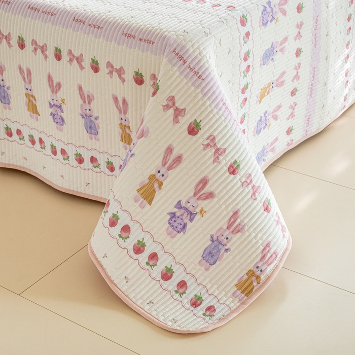 91家纺网 家纺一手货源 找家纺 X猫先生 2026新款全棉床盖小清新夹棉床单炕盖四季跑量款 踏春小兔