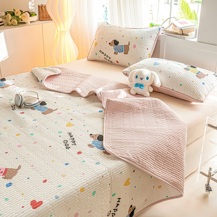 91家纺网 家纺一手货源 找家纺 X猫先生 2026新款全棉床盖小清新夹棉床单炕盖四季跑量款 甜心汪星人