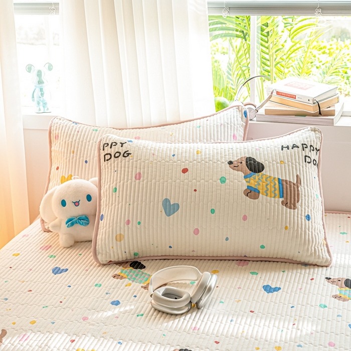 91家纺网 家纺一手货源 找家纺 X猫先生 2026新款全棉床盖小清新夹棉床单炕盖四季跑量款 甜心汪星人