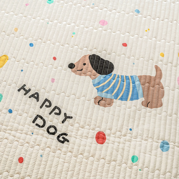 91家纺网 家纺一手货源 找家纺 X猫先生 2026新款全棉床盖小清新夹棉床单炕盖四季跑量款 甜心汪星人