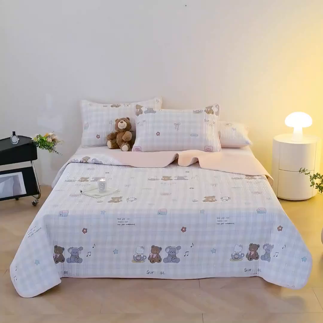 91家纺网 家纺一手货源 找家纺 X猫先生 2026新款全棉床盖小清新夹棉床单炕盖四季跑量款 童谣