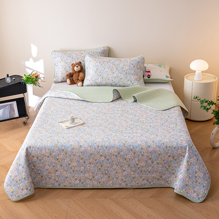 91家纺网 家纺一手货源 找家纺 X猫先生 2026新款全棉床盖小清新夹棉床单炕盖四季跑量款 向云端