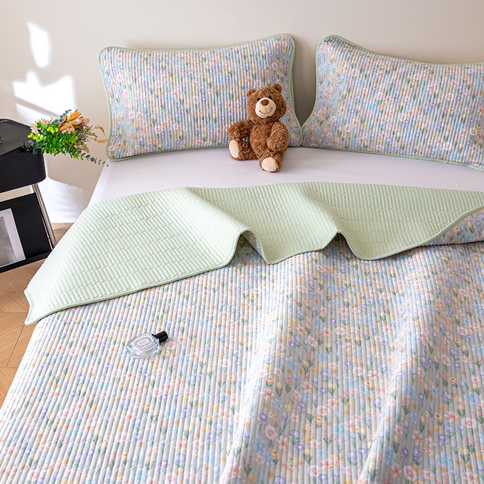 91家纺网 家纺一手货源 找家纺 X猫先生 2026新款全棉床盖小清新夹棉床单炕盖四季跑量款 向云端