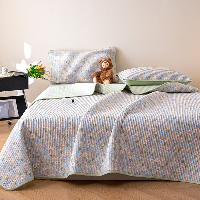 91家纺网 家纺一手货源 找家纺 X猫先生 2026新款全棉床盖小清新夹棉床单炕盖四季跑量款 向云端