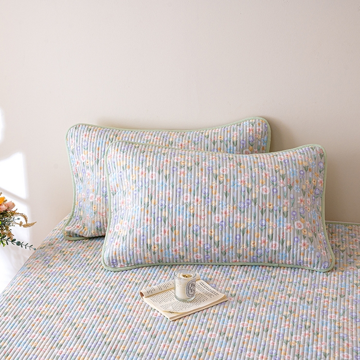 91家纺网 家纺一手货源 找家纺 X猫先生 2026新款全棉床盖小清新夹棉床单炕盖四季跑量款 向云端