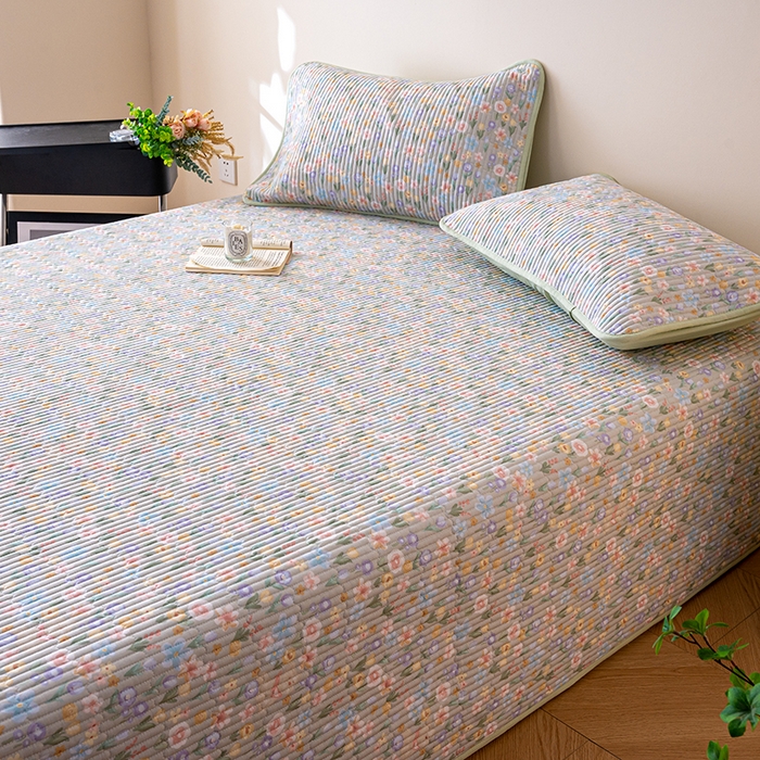 91家纺网 家纺一手货源 找家纺 X猫先生 2026新款全棉床盖小清新夹棉床单炕盖四季跑量款 向云端