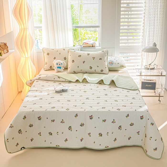 91家纺网 家纺一手货源 找家纺 X猫先生 2026新款全棉床盖小清新夹棉床单炕盖四季跑量款 小岛来信