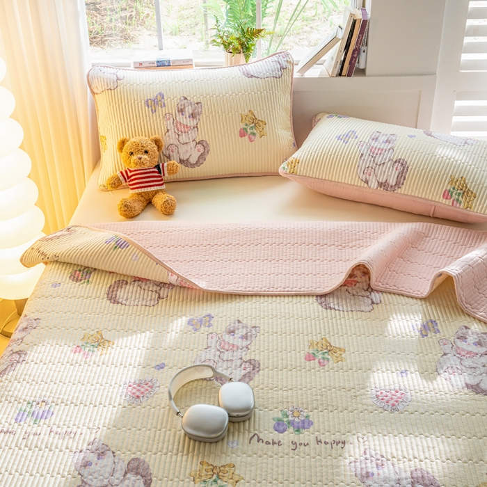 91家纺网 家纺一手货源 找家纺 X猫先生 2026新款全棉床盖小清新夹棉床单炕盖四季跑量款 泫雅猫咪