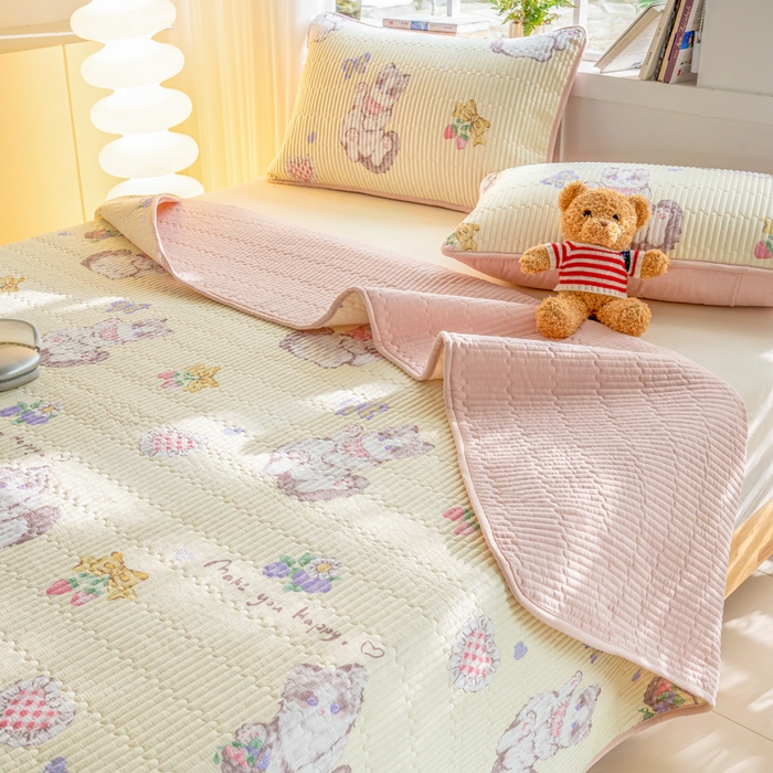 91家纺网 家纺一手货源 找家纺 X猫先生 2026新款全棉床盖小清新夹棉床单炕盖四季跑量款 泫雅猫咪