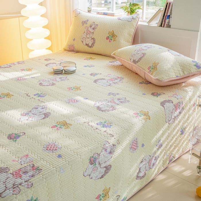 91家纺网 家纺一手货源 找家纺 X猫先生 2026新款全棉床盖小清新夹棉床单炕盖四季跑量款 泫雅猫咪