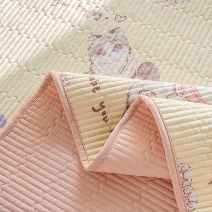 91家纺网 家纺一手货源 找家纺 X猫先生 2026新款全棉床盖小清新夹棉床单炕盖四季跑量款 泫雅猫咪