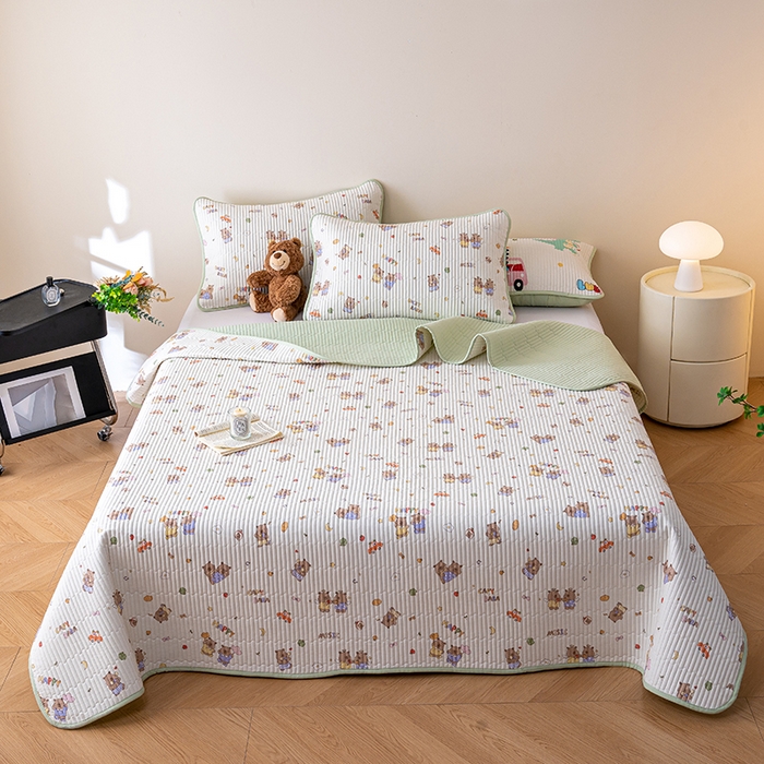 91家纺网 家纺一手货源 找家纺 X猫先生 2026新款全棉床盖小清新夹棉床单炕盖四季跑量款 音乐卡皮