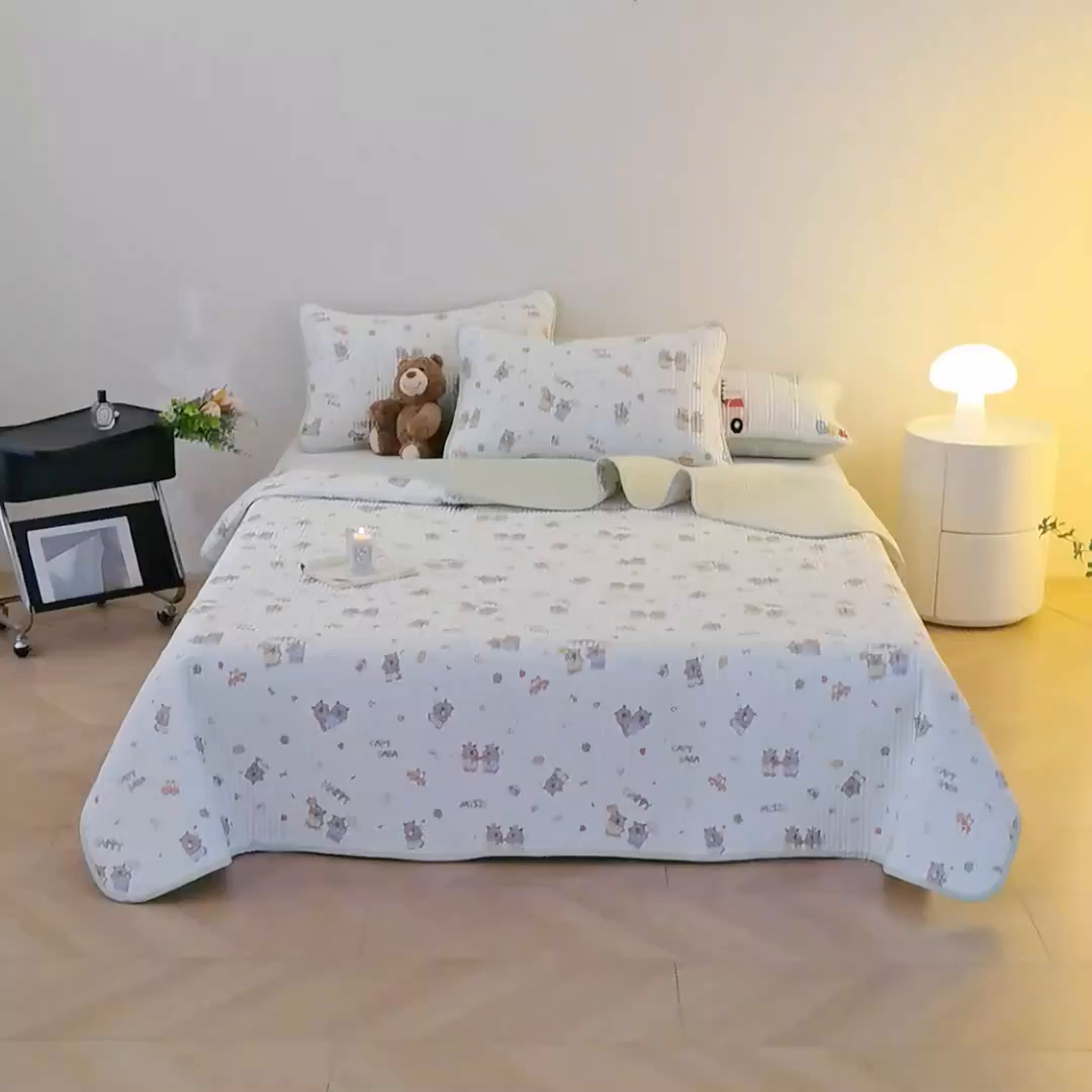 91家纺网 家纺一手货源 找家纺 X猫先生 2026新款全棉床盖小清新夹棉床单炕盖四季跑量款 音乐卡皮