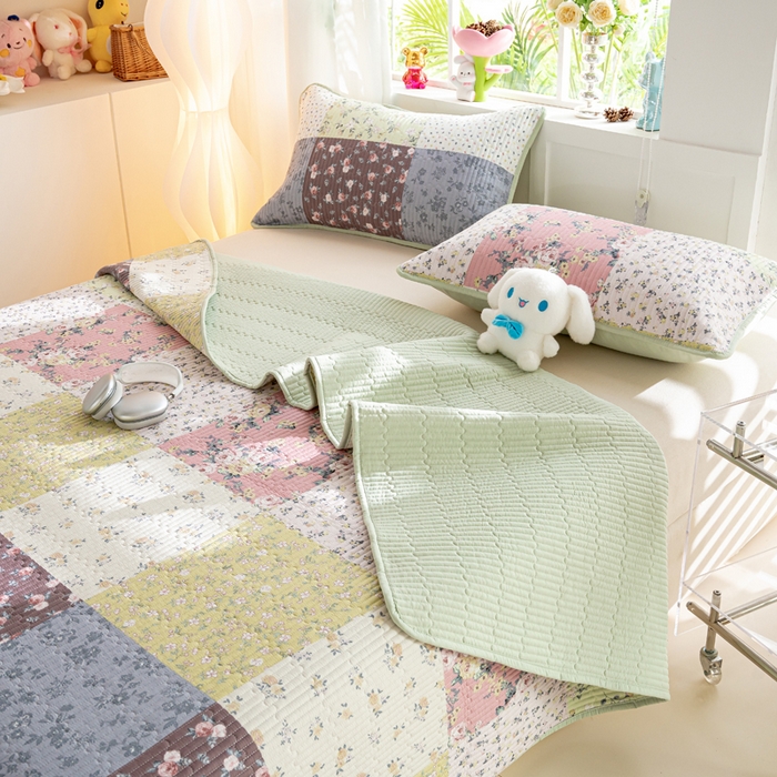 91家纺网 家纺一手货源 找家纺 X猫先生 2026新款全棉床盖小清新夹棉床单炕盖四季跑量款 幽兰情丝