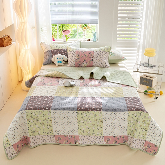 91家纺网 家纺一手货源 找家纺 X猫先生 2026新款全棉床盖小清新夹棉床单炕盖四季跑量款 幽兰情丝