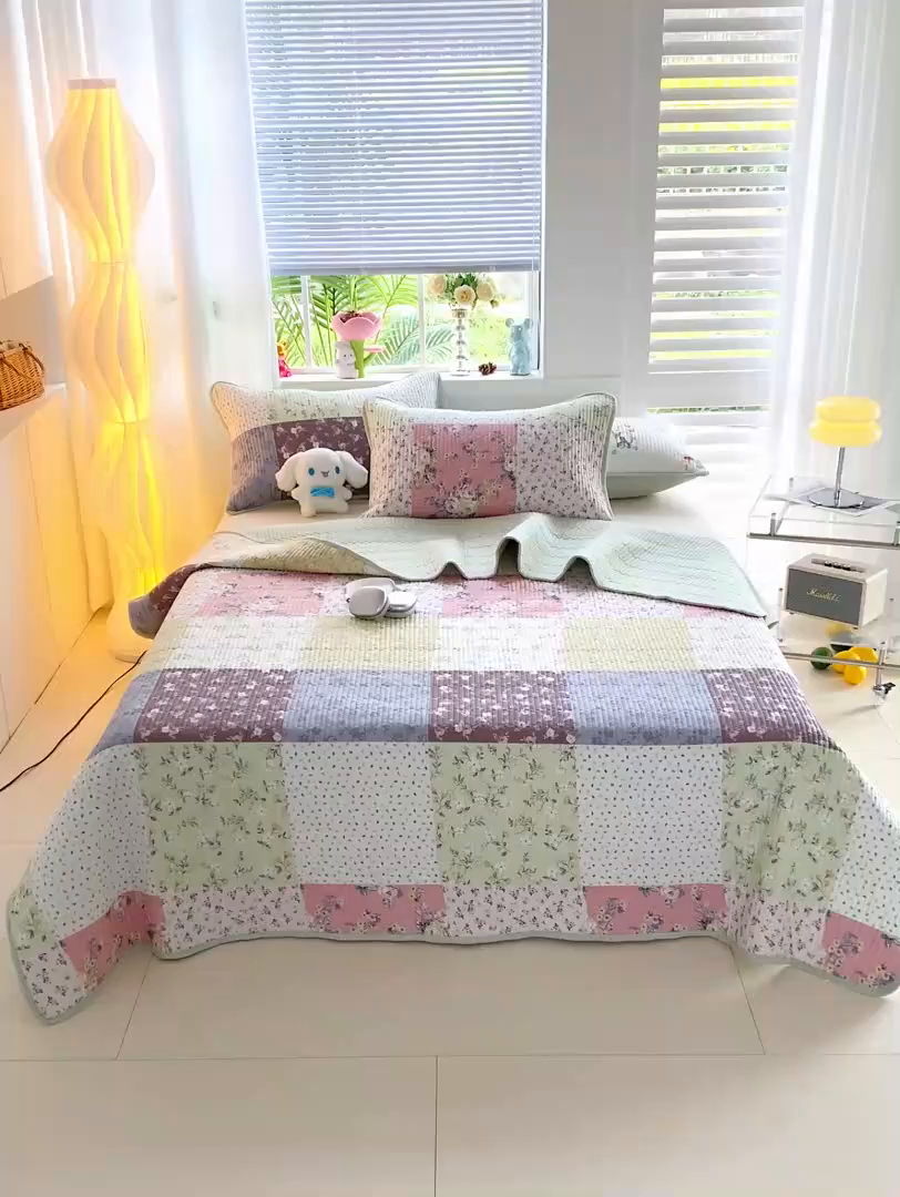 91家纺网 家纺一手货源 找家纺 X猫先生 2026新款全棉床盖小清新夹棉床单炕盖四季跑量款 幽兰情丝