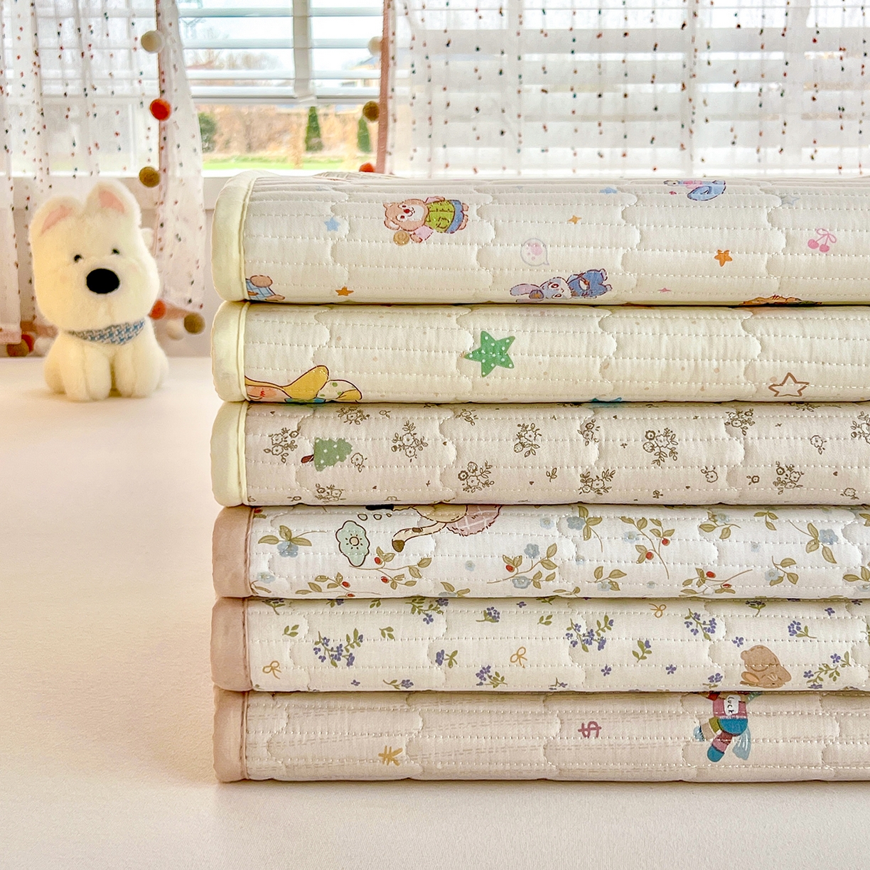 91家纺网 家纺一手货源 找家纺 X猫先生 2026新款全棉床盖小清新夹棉床单炕盖四季跑量款 组合图