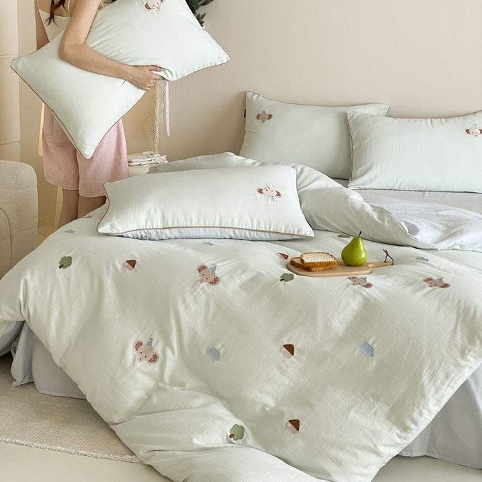 91家纺网 家纺一手货源 找家纺 卡姿家纺 2026春夏双层纱软萌糯叽叽系列——小象乐园 小象乐园-白茶绿