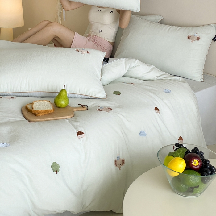 91家纺网 家纺一手货源 找家纺 （总）卡姿家纺 2026春夏双层纱软萌糯叽叽系列——小象乐园