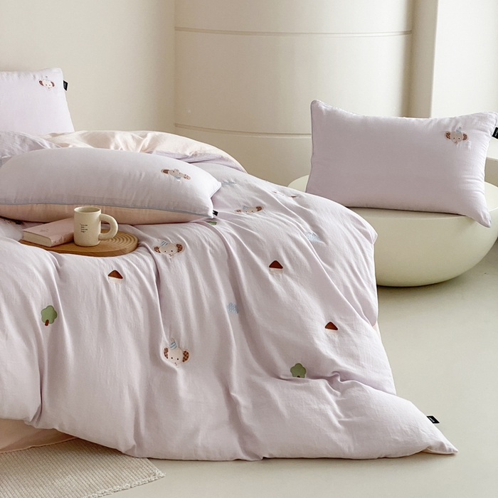 91家纺网 家纺一手货源 找家纺 卡姿家纺 2026春夏双层纱软萌糯叽叽系列——小象乐园 小象乐园-幽兰紫