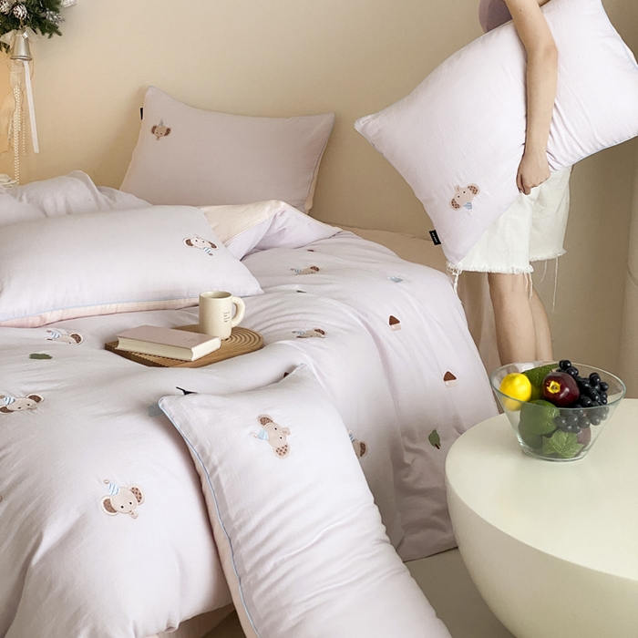 91家纺网 家纺一手货源 找家纺 卡姿家纺 2026春夏双层纱软萌糯叽叽系列——小象乐园 小象乐园-幽兰紫