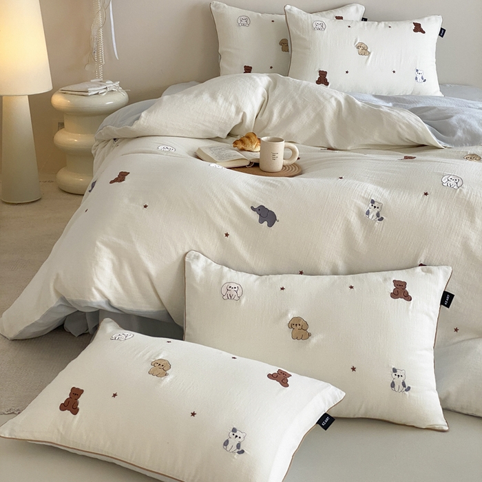 91家纺网 家纺一手货源 找家纺 卡姿家纺 2026春夏双层纱软萌糯叽叽系列——动物园 动物园-香槟白