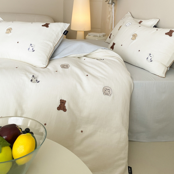 91家纺网 家纺一手货源 找家纺 卡姿家纺 2026春夏双层纱软萌糯叽叽系列——动物园 动物园-香槟白